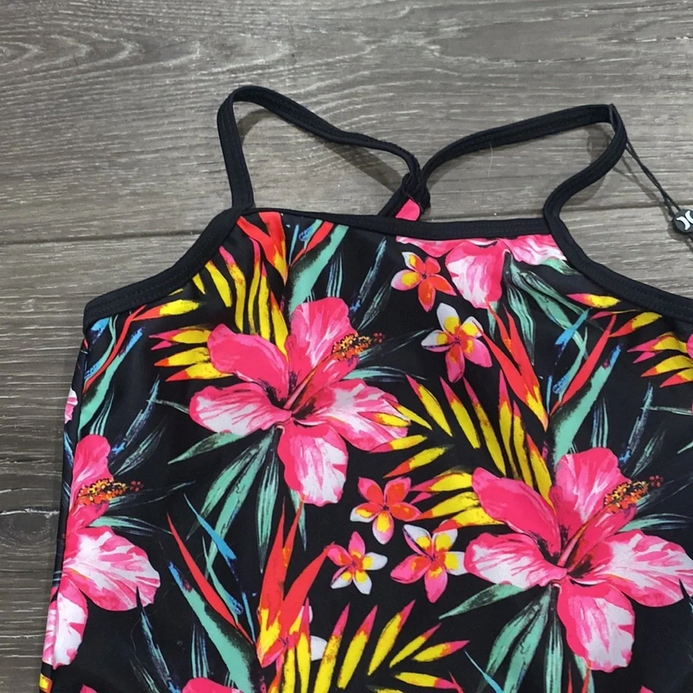 NWT! Hurley Youth Girls Size 4 Black Pink‎ One Piece Swimsuit
